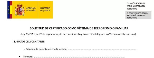 certificado victima terrorismo