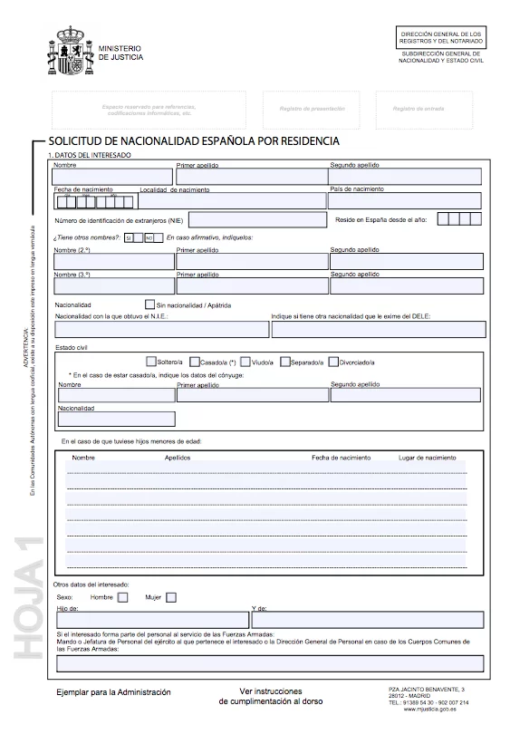 formulario nacionalidad espanola