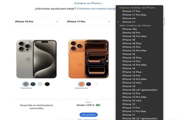 comparar los iphone de apple