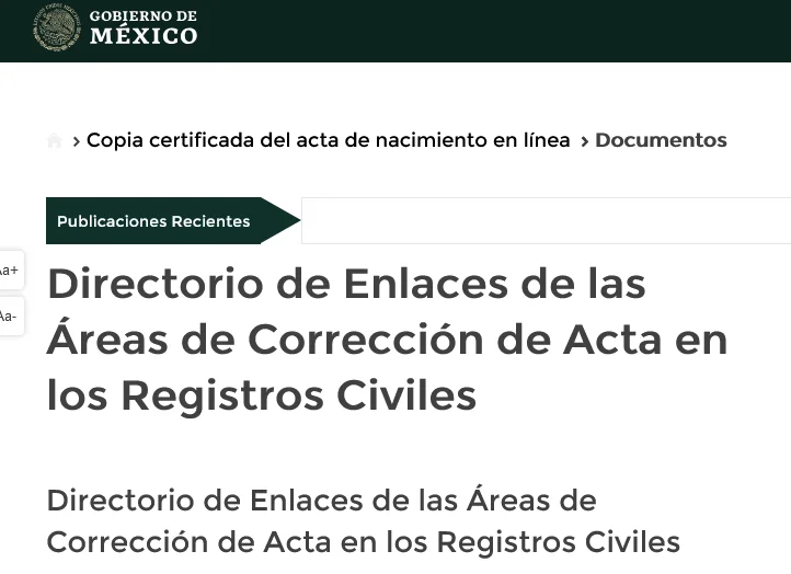 coreecion actas nacimiento