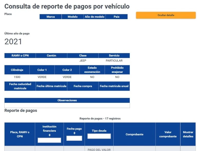 Pago de Vehículos SRI