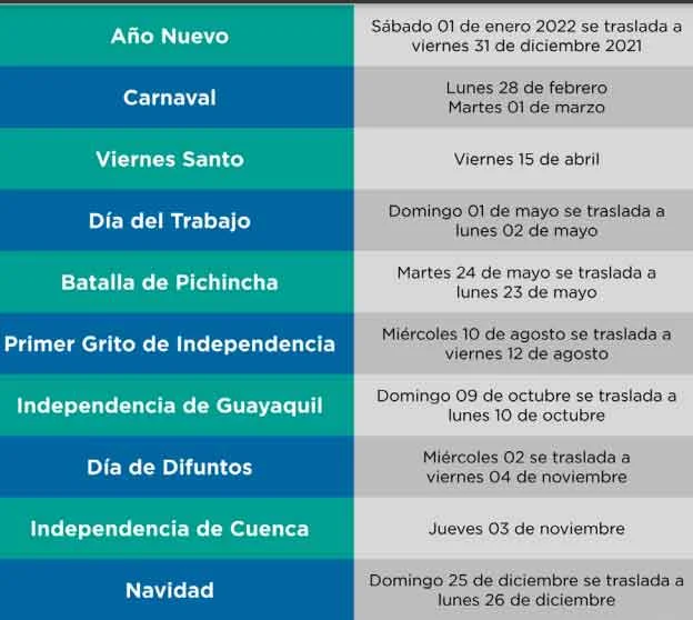 calendario feriados