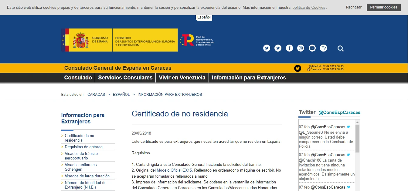 certificado no residencia web