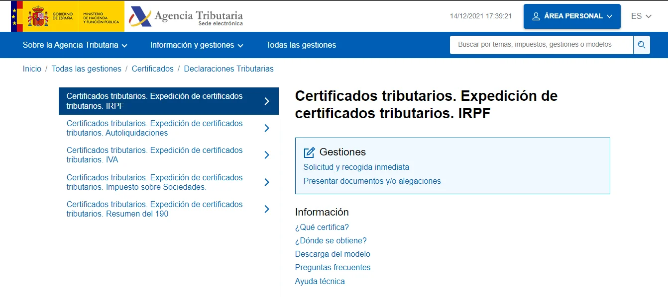 certificados tributarios web