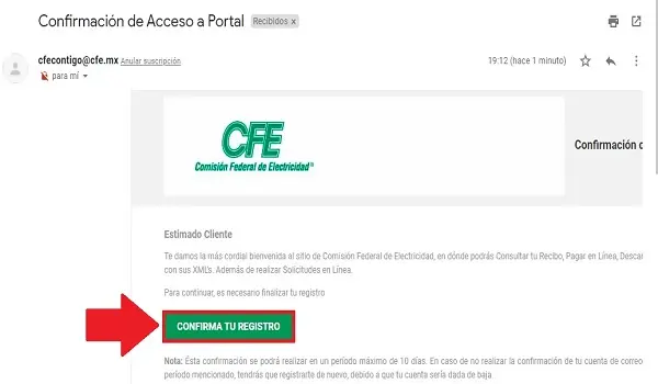 confirmacion acceso portal