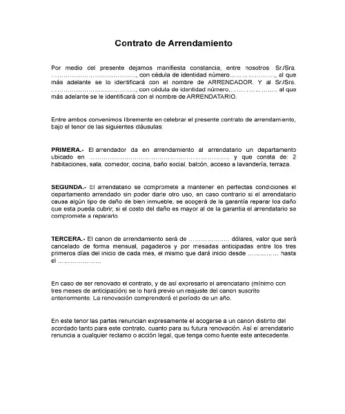 Modelo de Contrato de Arrendamiento Ecuador 2023 elyex