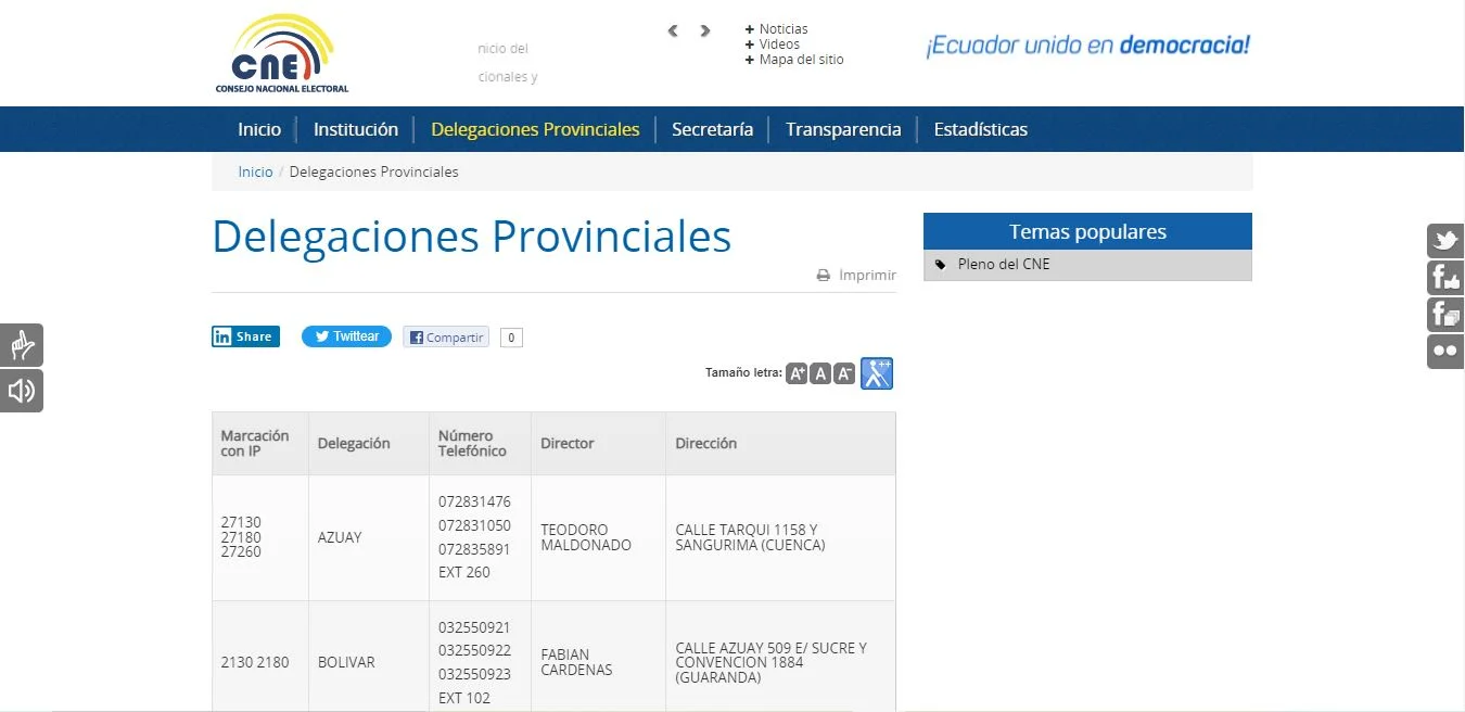 delegaciones provinciales web