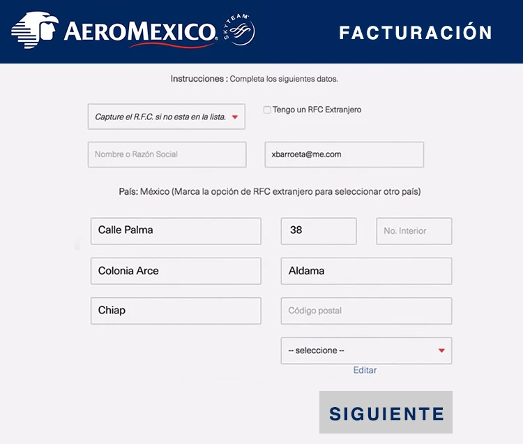 Facturación y Comprobante Online de Aeroméxico 2024 elyex