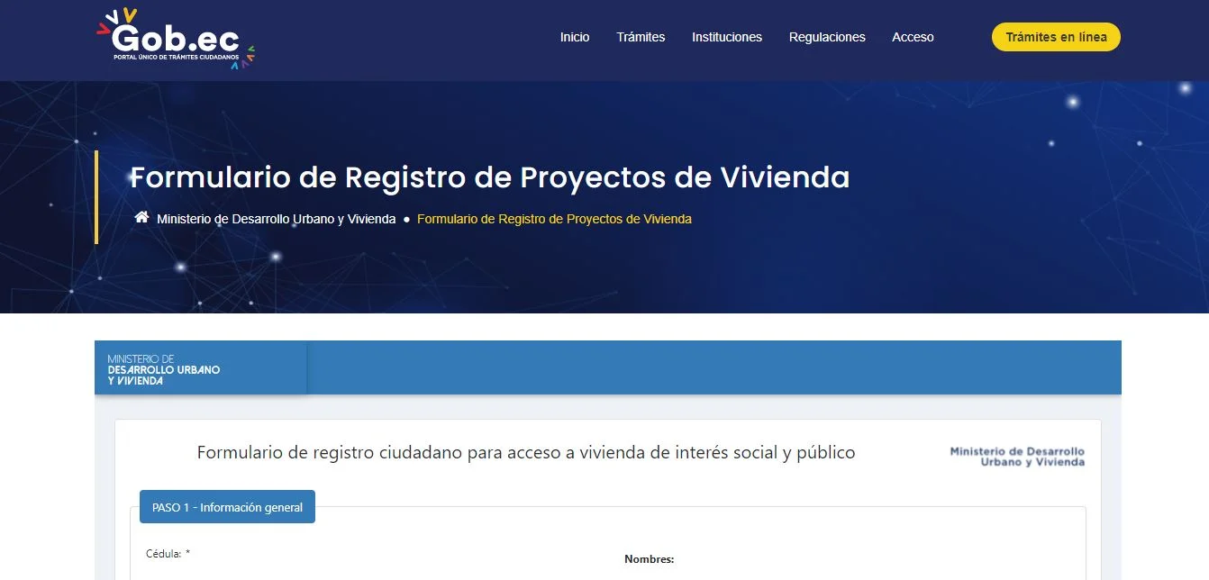 formulario registro proyectos vivienda web