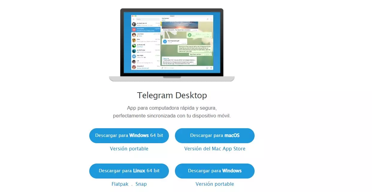 opciones instalar telegram pc