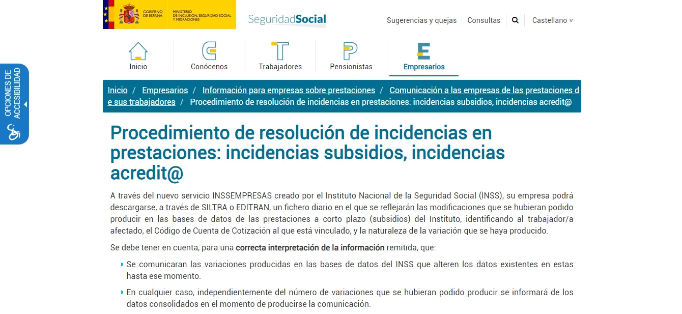 procedimiento resolucion incidencias ss web