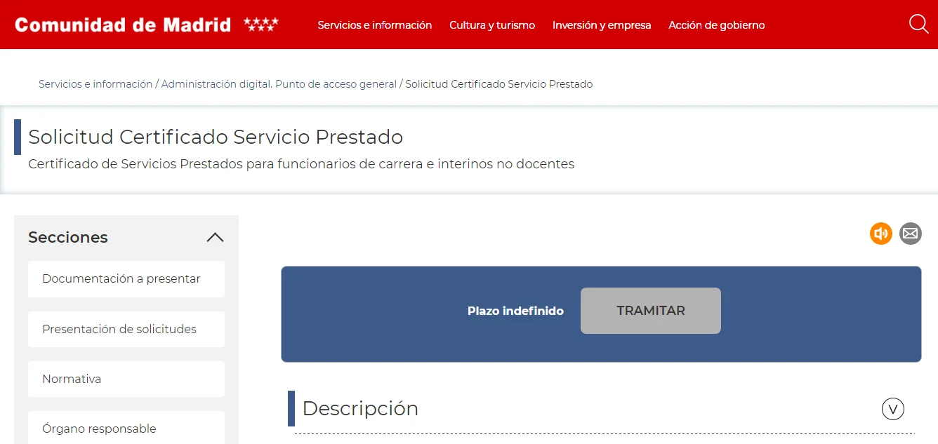 solicitud certificado servicios prestados web