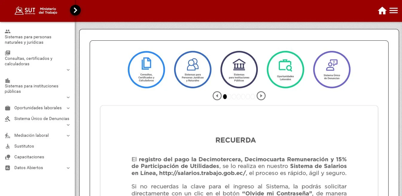 sut ministerio trabajo web